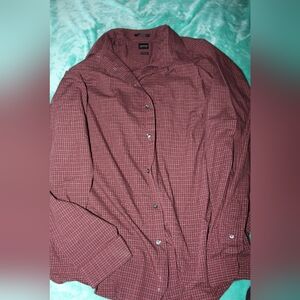 Men's Red Checkered Button-Up Shirt